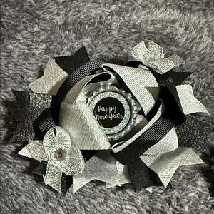 Black and White New Year Ribbon Hair Bow